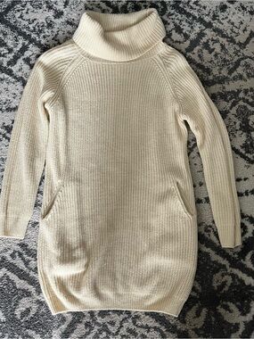 Cream Turtleneck Knit Sweater Dress Size S